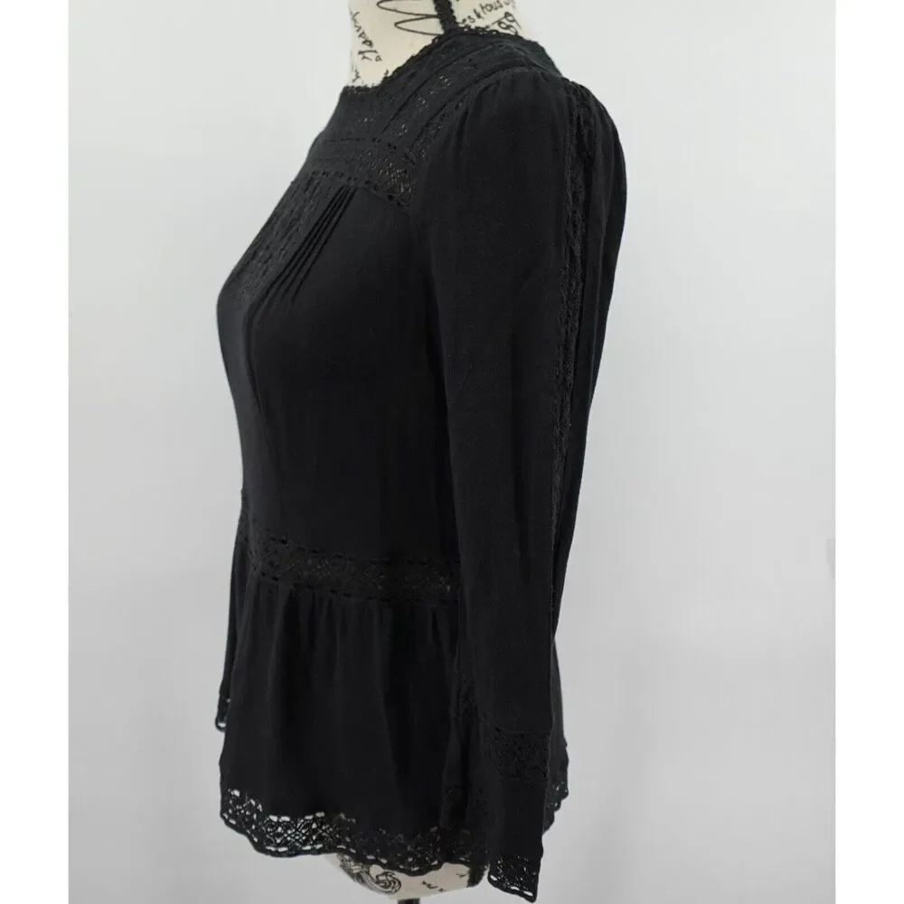 J Crew Point Sur Top Womens 00 Black Peplum Lace Crochet Victorian Wimsigoth‎